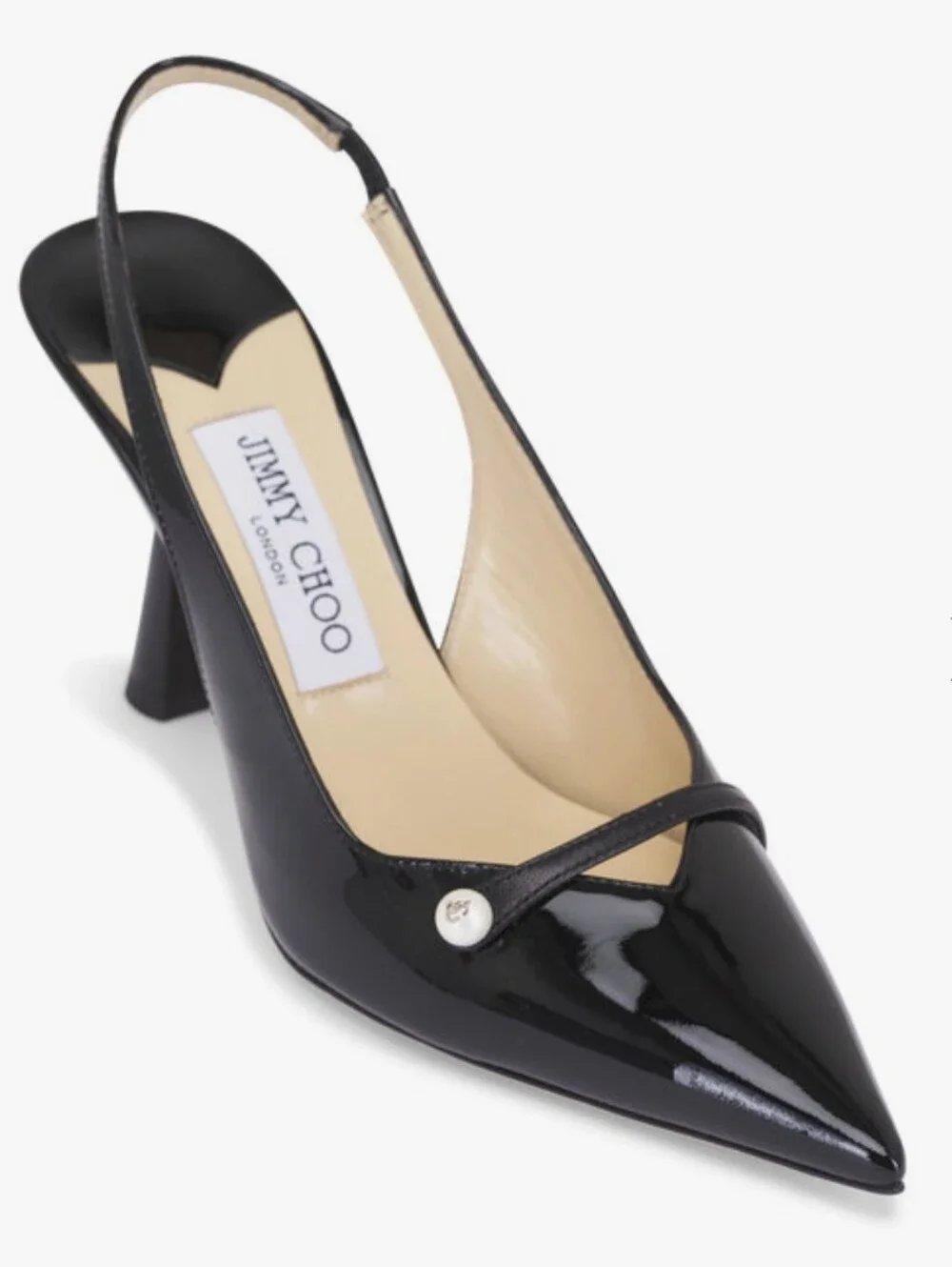 Jimmy Choo Black Patent Rosalia 65 Pointed Pearl Pump Heel 10